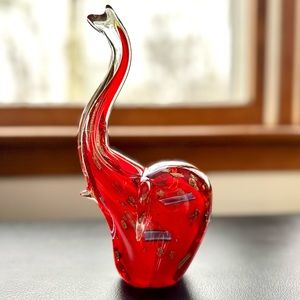 Elephant Glass Accent Art Piece / Paper Weight Trunk Up, Red, Gold, Teal, Purple